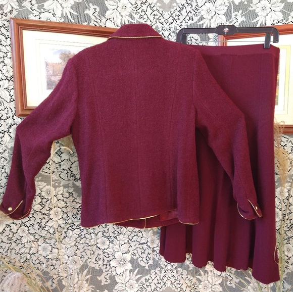 Louis Dell Olio burgundy maroon skirt set wool blend vintage zipper around edges - Picture 6 of 9
